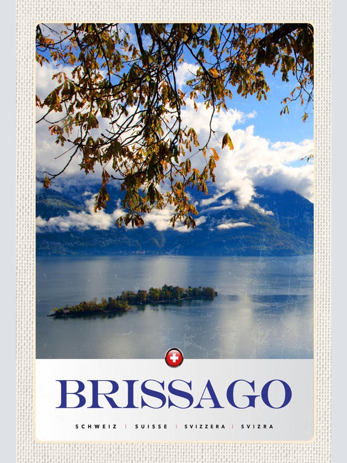 Schild Spruch Brissago Switzerland Schweiz See Berg Insel JW