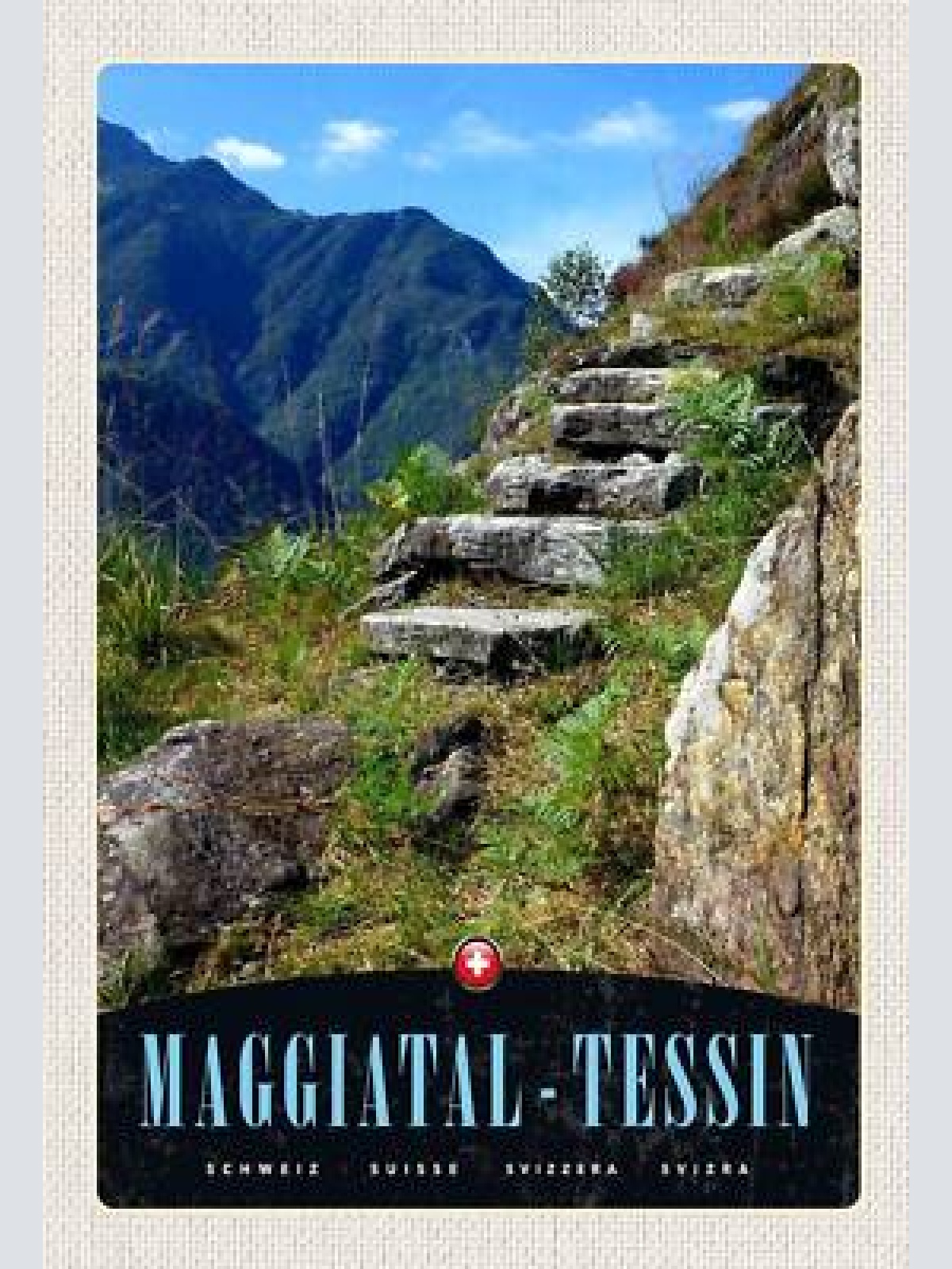 Schild spruch maggiatal-tessin switzerland schweiz berge wald wanderweg jw