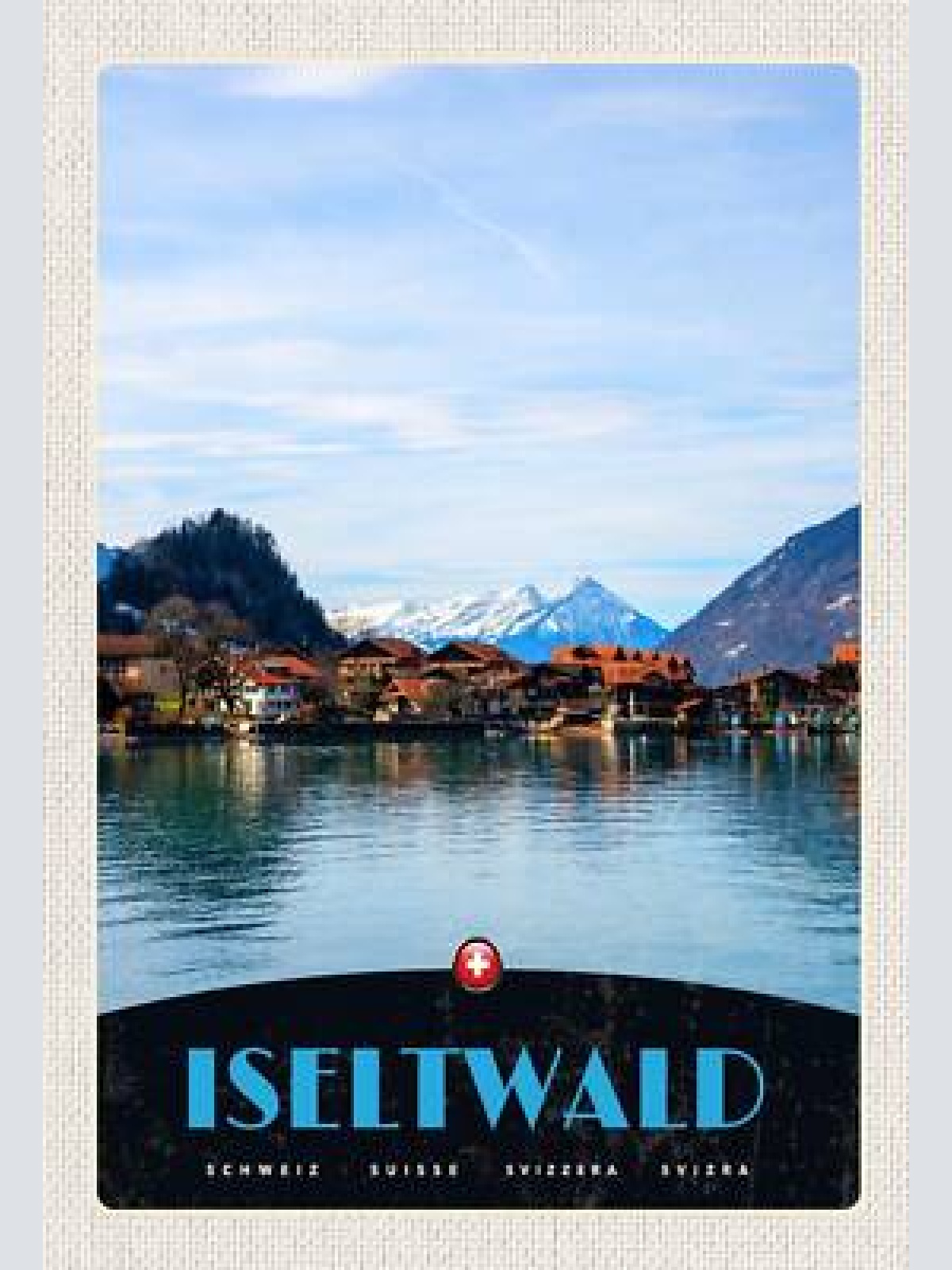 Schild spruch iseltwald switzerland schweiz see dorf ufer berge jw