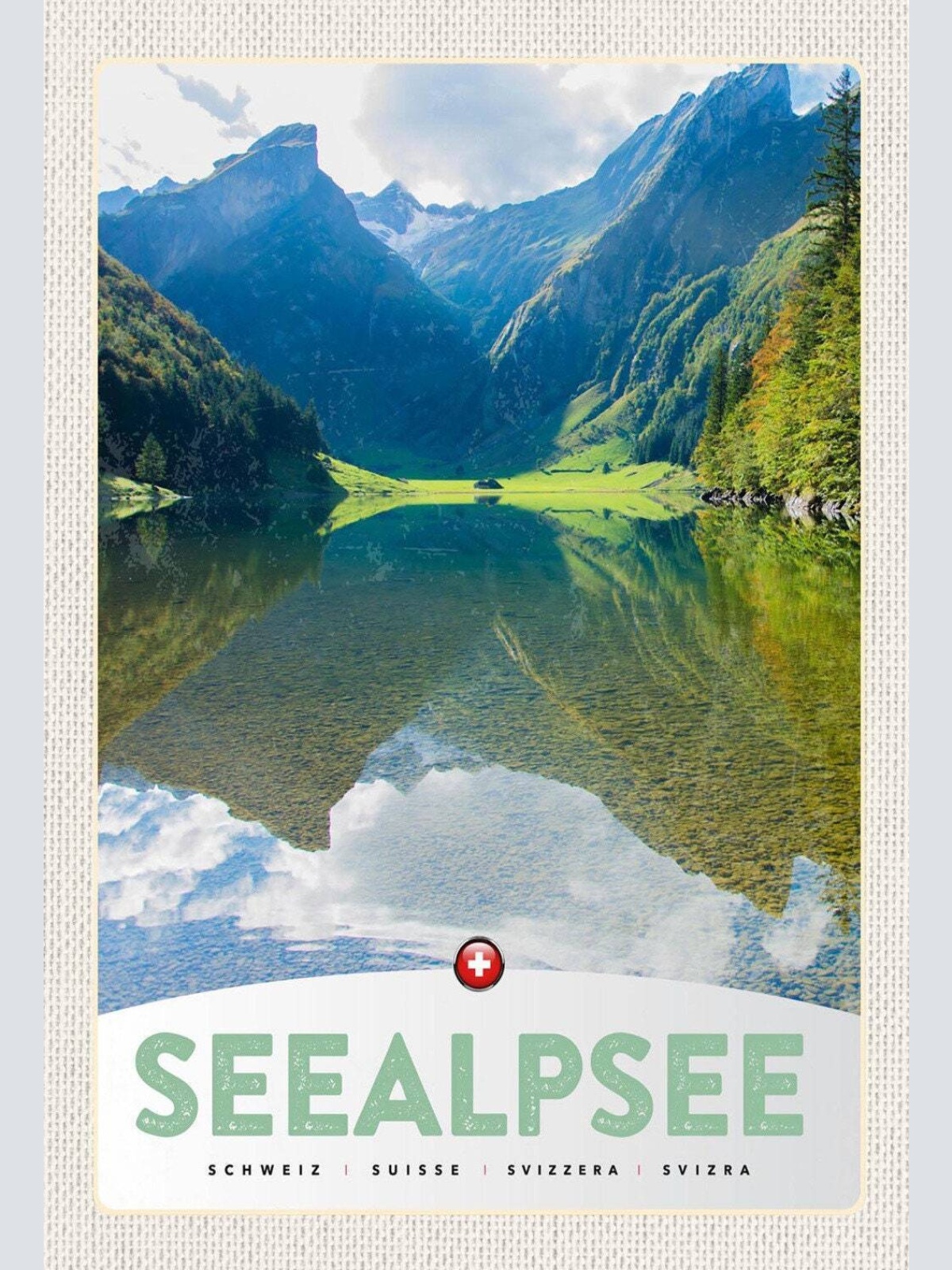 Schild spruch seealpsee switzerland schweiz berge wald jw