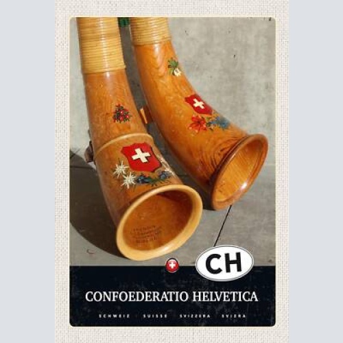 Schild spruch confoederatio helvetica switzerland schweiz alphörner jw