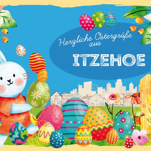 Schild Spruch Herzliche Ostergrüße aus HeppenheimItzehoe Osterhase Eier Comic JW