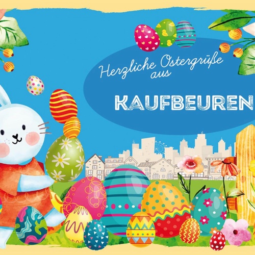 Schild Spruch Herzliche Ostergrüße aus Kaufbeuren Osterhase Eier Comic JW