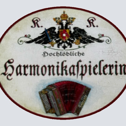 KuK Nostalgie Holzschild Landesbefugte Harmonikaspielerin Ziehharmonika Schild