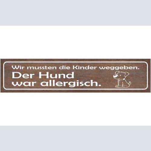 Schild wir mussten die kinder weggeben hund war allergisch 46 x 10 blech od.holz