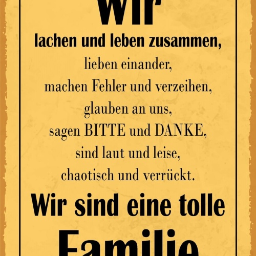 Schild Tolle Familie Leben Liebe Fehler 12x18 / 20x30 / 30x40 Blech od. Holz
