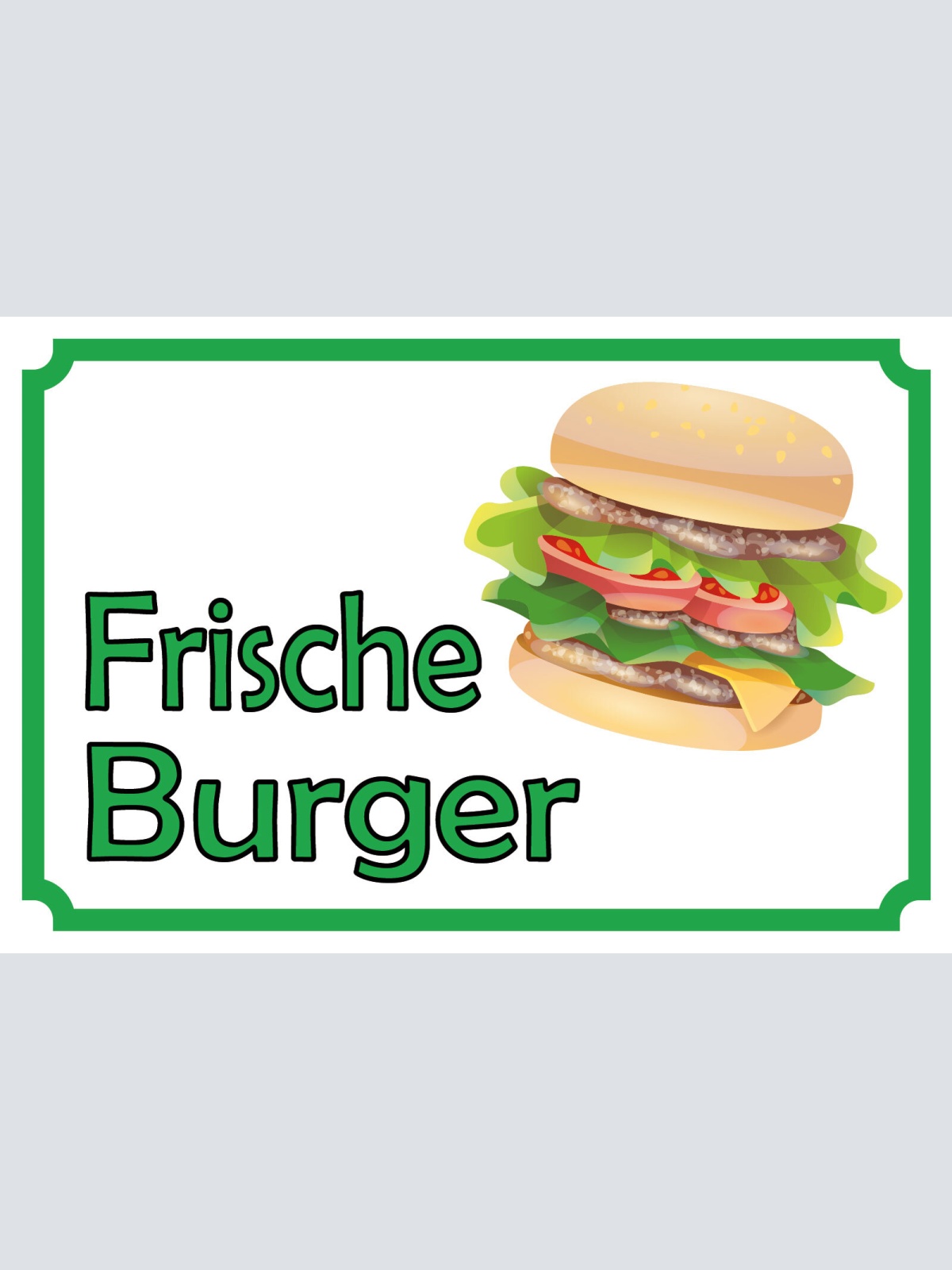 Schild Frische Burger Hamburger Fast Food 12x18 / 20x30 / 30x40 Blech od. Holz