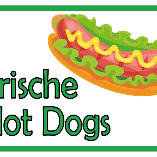Schild Frische Hot Dogs Wurst Fast Food 12x18 / 20x30 / 30x40 Blech od. Holz