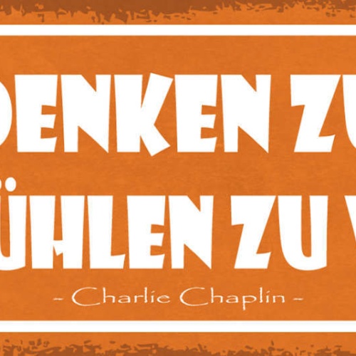 Schild Wir Denken Zu Viel & Fühlen Zu Wenig Charlie Chaplin 27x10 Blech od.Holz