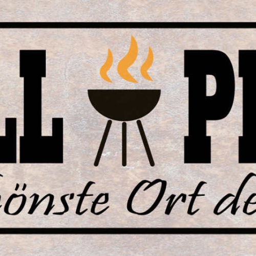 Schild Grill Platz Der Schönste Ort Der Welt Grillen BBQ 27x10 Blech od.Holz
