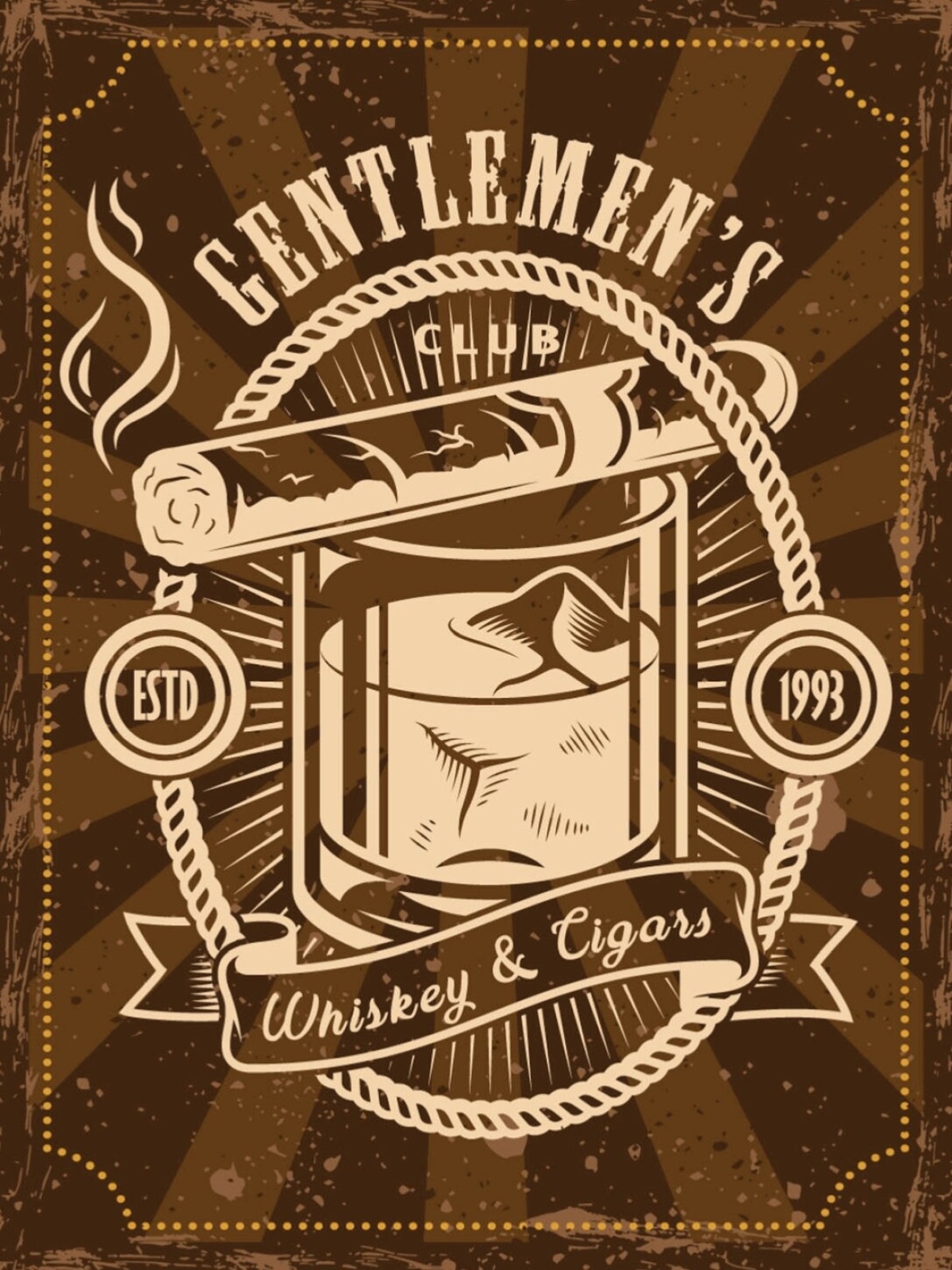 Schild Gentlemen's Club Whiskey Cigars Alkohol 12x18 20x30 30x40 Blech/Holz