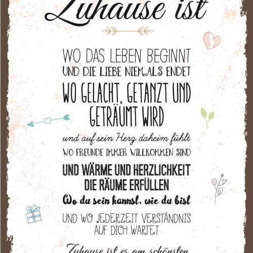 Schild Zuhause Ist Es Am Schönsten Leben Beginnt 12x18 20x30 30x40 Blech/Holz
