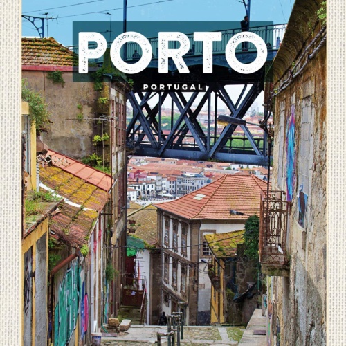 Schild Porto Portugal Gasse Gebäude Brücke 12x18 20x30 30x40 Blech od. Holz