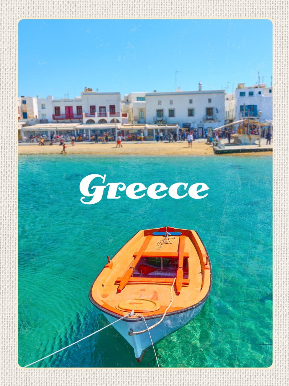 Schild Greece Griechenland Mykonos Hafen Boot Meer 12x18 20x30 30x40 Blech/Holz