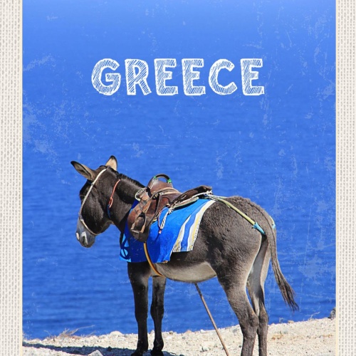 Schild Greece Griechenland Esel Meer Blick Küste 12x18 20x30 30x40 Blech/Holz