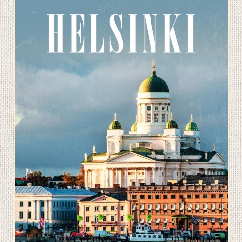 Schild Helsinki Finland Finnland Stadt Dom Blick 12x18 20x30 30x40 Blech/Holz