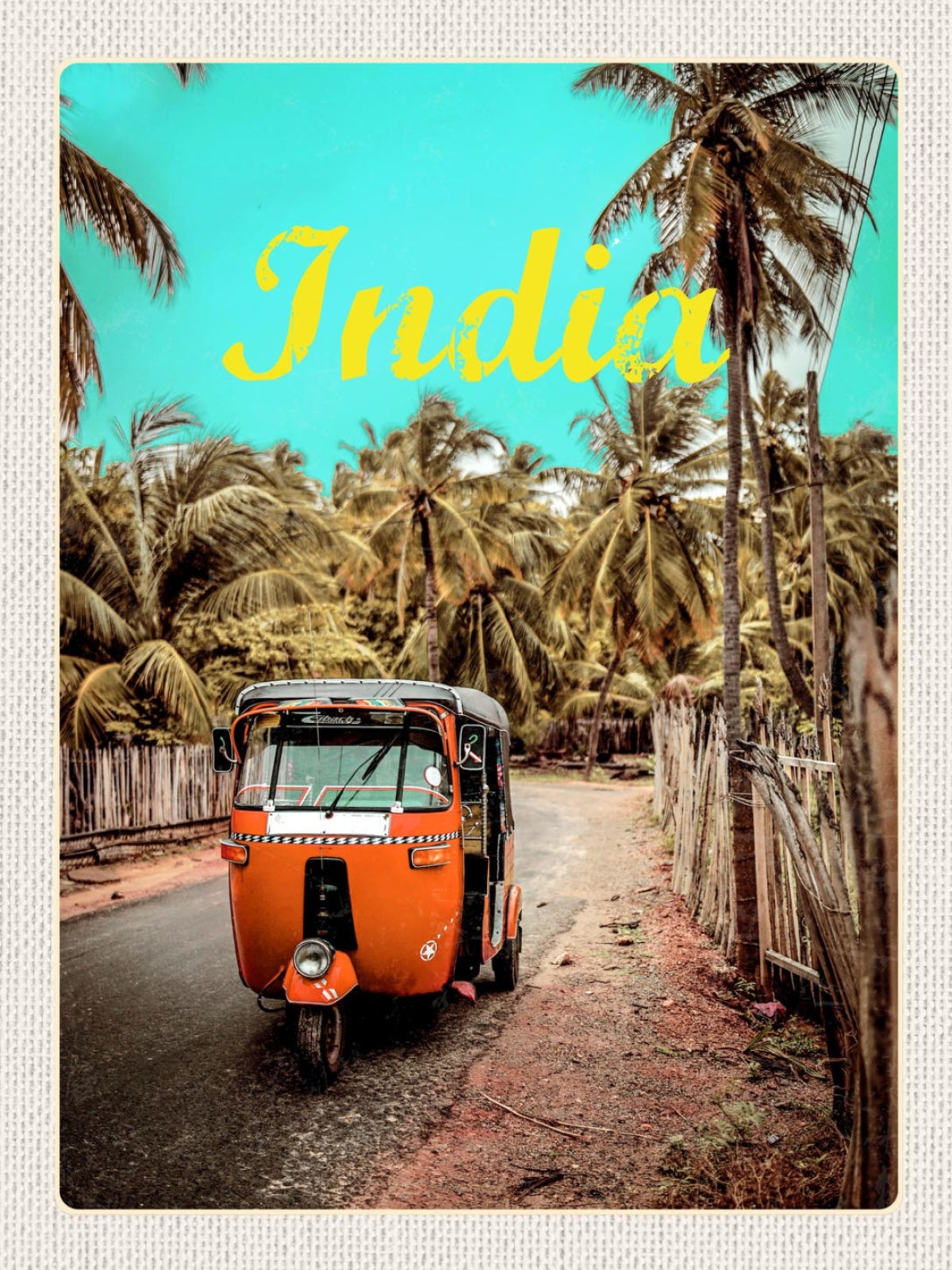 Schild India Indien Autorikscha Tuk Tuk Palmen 12x18 20x30 30x40 Blech od. Holz