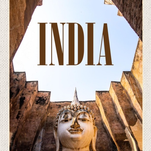 Schild India Indien Buddha Statue Buddhismus Zen 12x18 20x30 30x40 Blech/Holz