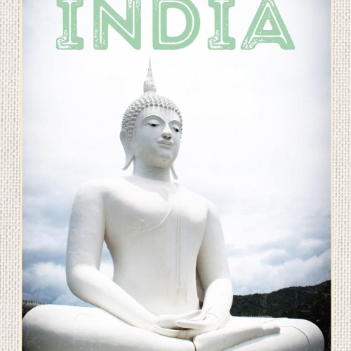 Schild India Indien Buddha Statue Zen Meditation 12x18 20x30 30x40 Blech/Holz
