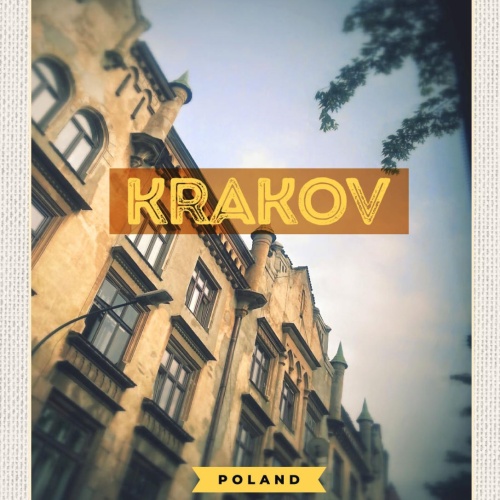 Schild Krakov Poland Krakau Polen Stadt Gebäude 12x18 20x30 30x40 Blech/Holz