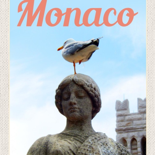 Schild Monaco Fürstentum Vogel Statue Skulptur 12x18 20x30 30x40 Blech/Holz