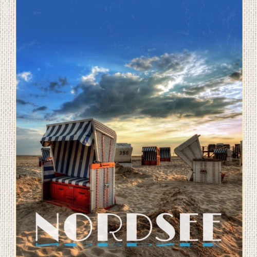 Schild Nordsee Küste Strand Strandkörbe Meer D EU 12x18 20x30 30x40 Blech/Holz