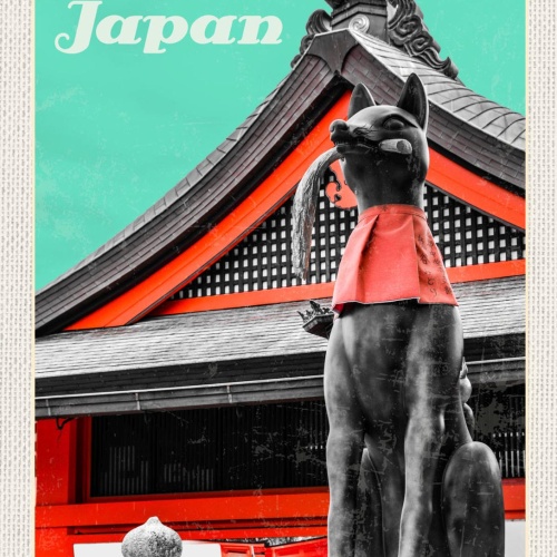 Schild Japan Inari Schrein Fuchs Tempel Shintoismus 12x18 20x30 30x40 Blech/Holz