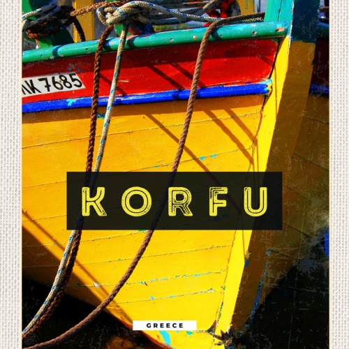 Schild Korfu Greece Griechenland Schiff Bug Leine 12x18 20x30 30x40 Blech/Holz