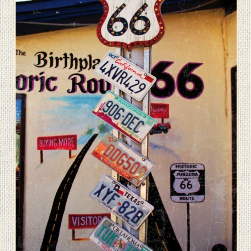 Schild Route 66 Nummerntafeln Highway Straße USA 12x18 20x30 30x40 Blech/Holz