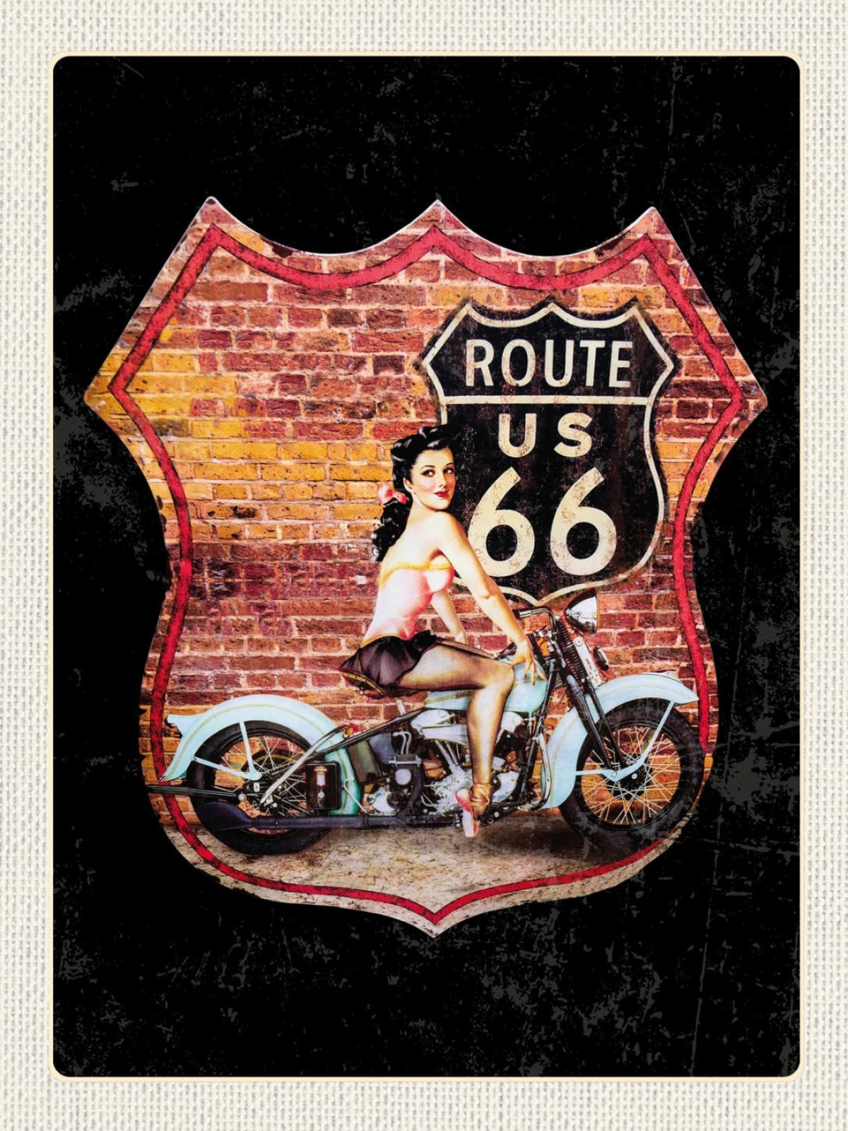 Schild Route 66 Frau Motorrad Straße Highway USA 12x18 20x30 30x40 Blech/Holz