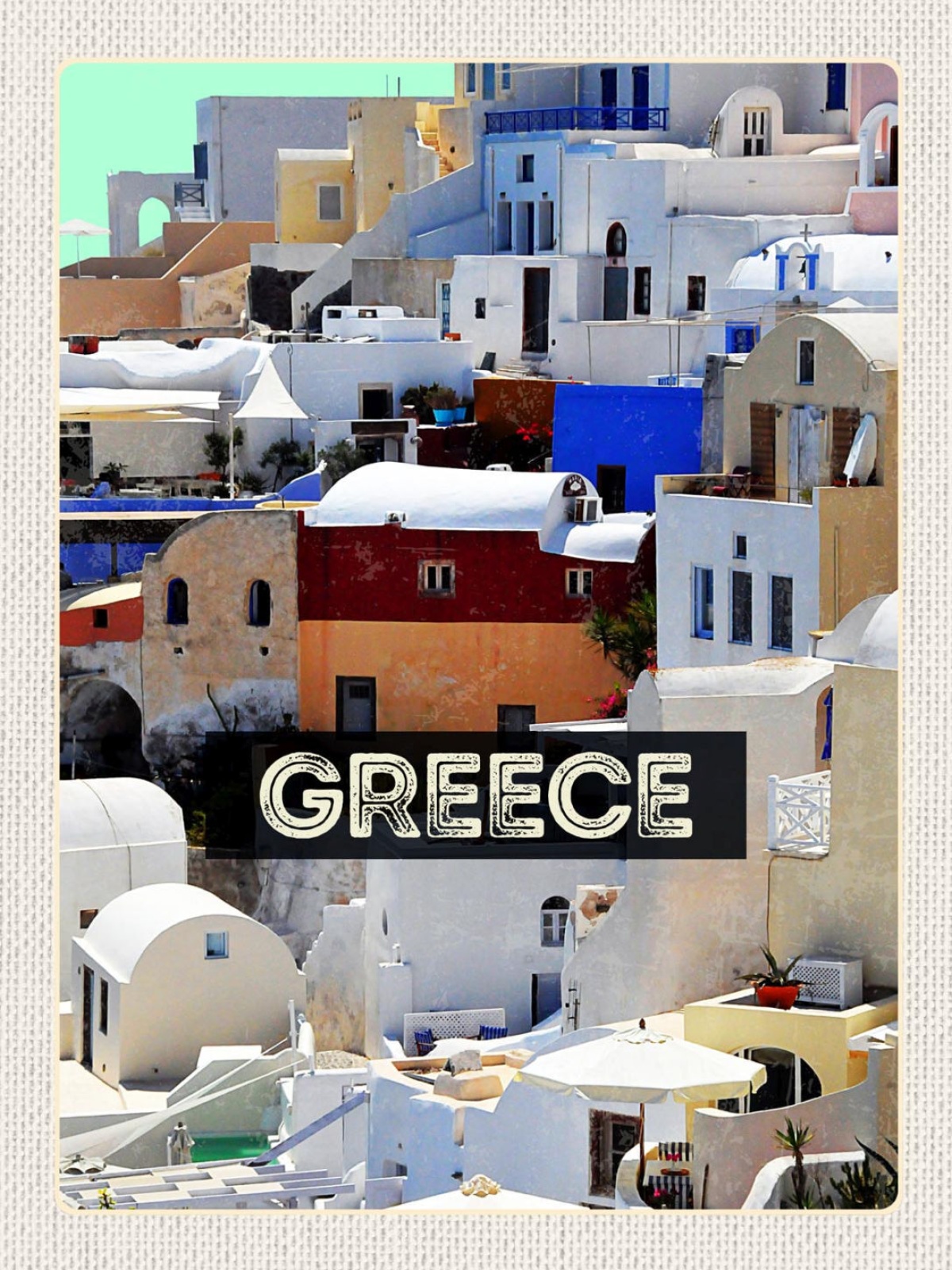 Schild Greece Griechenland Oia Santorini Ansicht 12x18 20x30 30x40 Blech/Holz