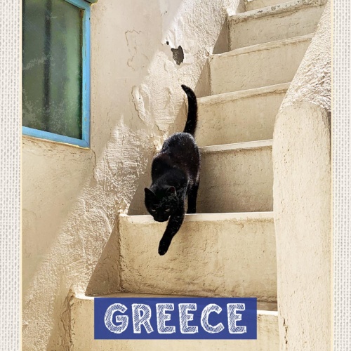 Schild Greece Griechenland Katze Treppe Stufen Haus 12x18 20x30 30x40 Blech/Holz