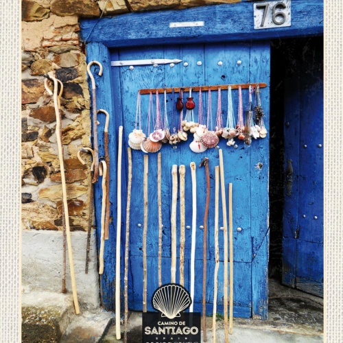 Schild Camino De Santiago Jakobsweg Gehstöcke ESP 12x18 20x30 30x40 Blech/Holz