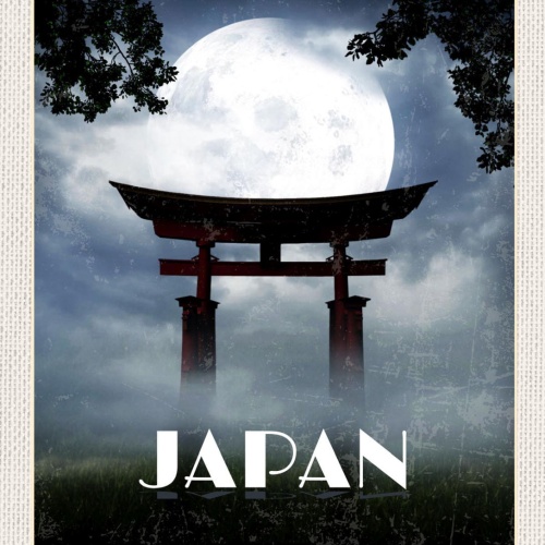 Schild Japan Torii Shinto Tor Nacht Mond Nebel 12x18 20x30 30x40 Blech/Holz