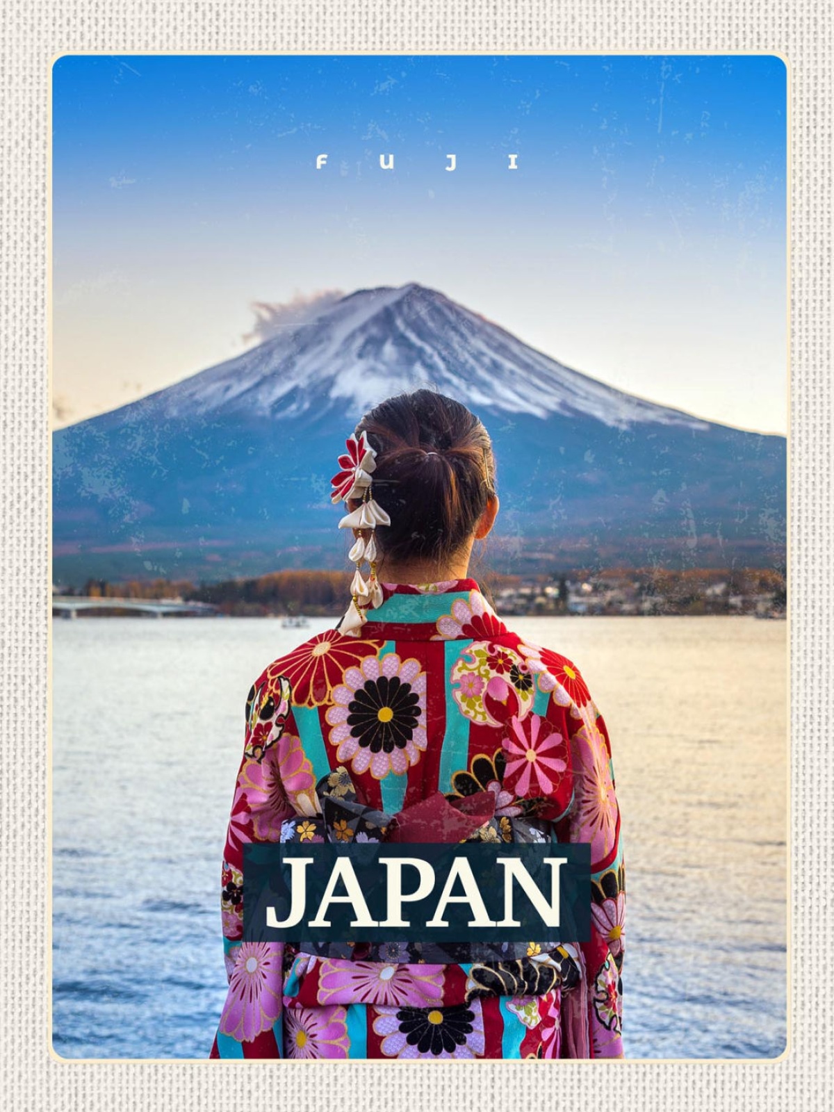 Schild Japan Mount Fuji Yama Berg Frau Kimono 12x18 20x30 30x40 Blech/Holz
