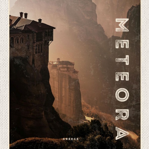 Schild Meteora Greece Griechenland Kloster Felsen 12x18 20x30 30x40 Blech/Holz