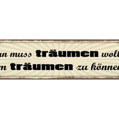 Schild Man Muss Träumen Wollen Um Träumen Zu Können Traum 46 x 10 Blech od. Holz