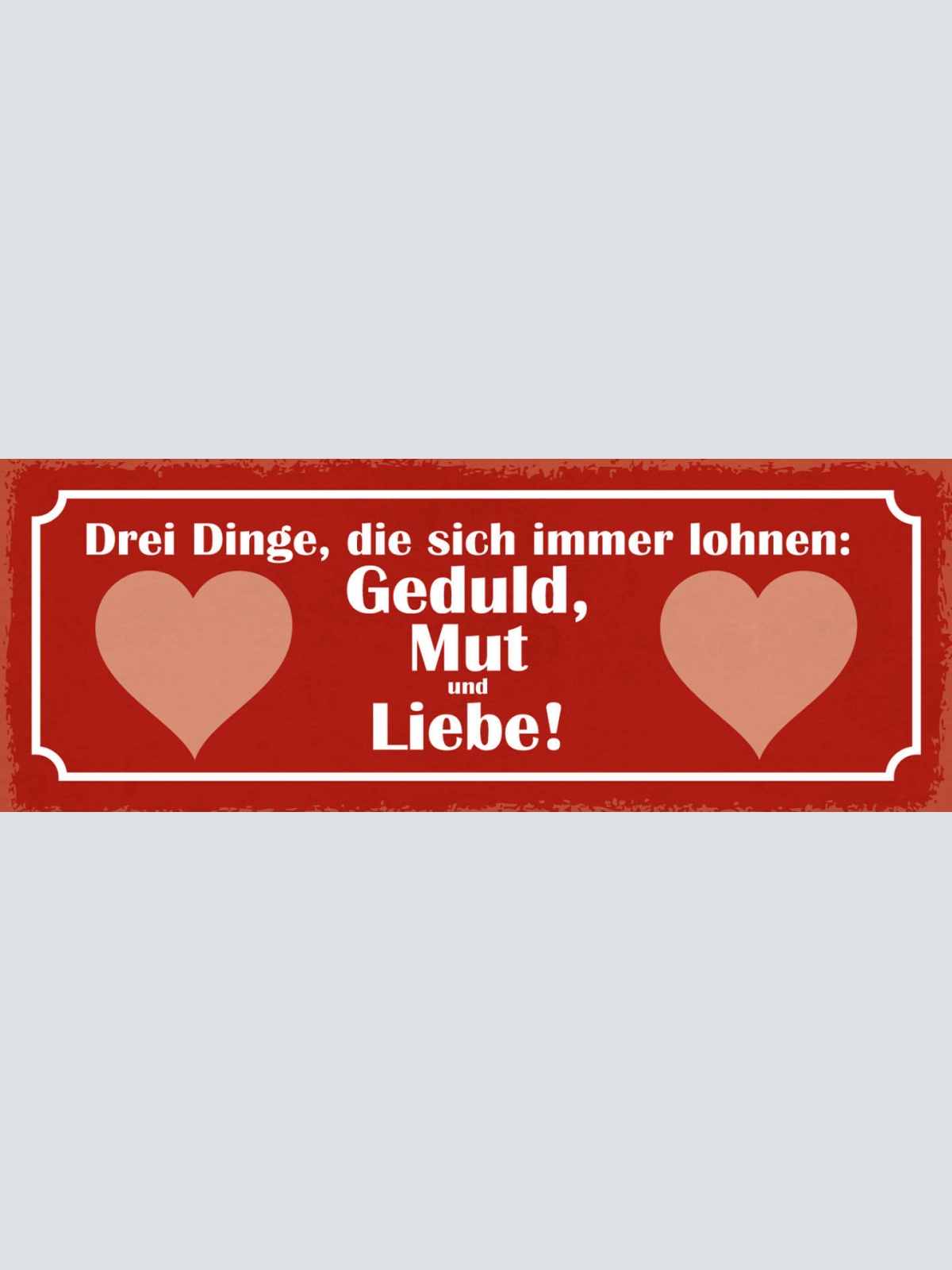 Schild 3 Dinge Die Sich Immer Lohnen Geduld Mut & Liebe 27x10 Blech od.Holz