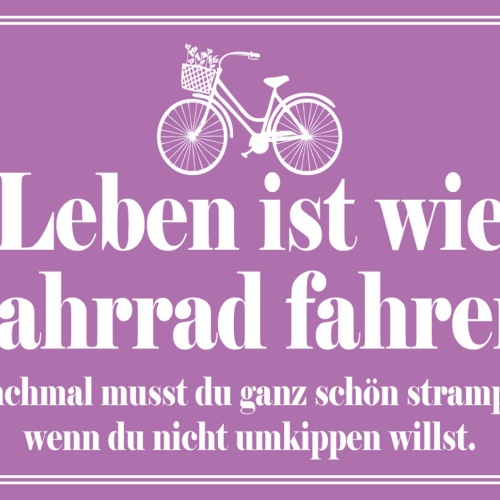 Schild Spruch Leben ist wie Fahrrad fahren Manchmal musst du ganz schön JW