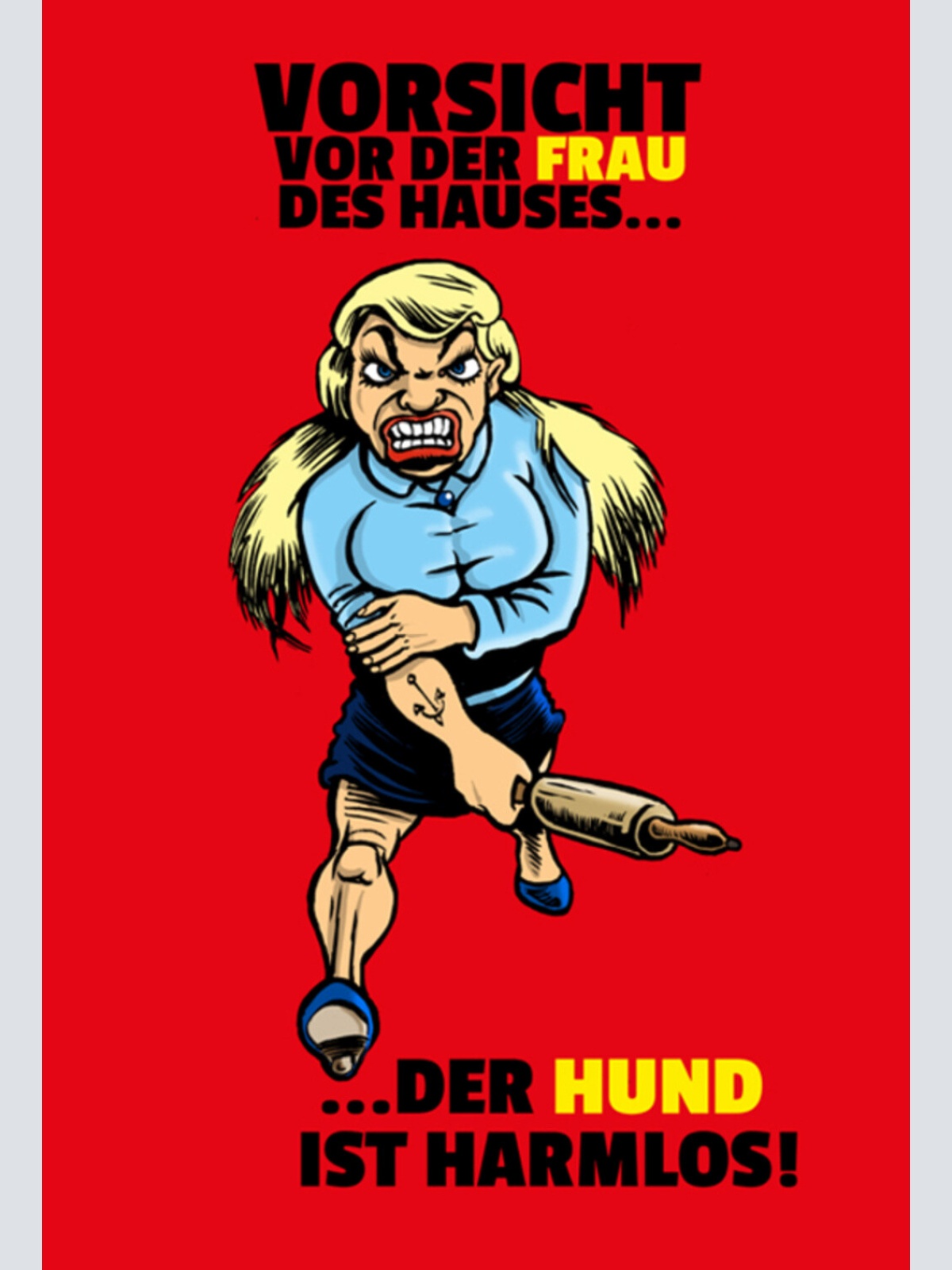 Schild Spruch Vorsicht vor der Frau des Hauses Der Hund ist harmlos Warnung JW