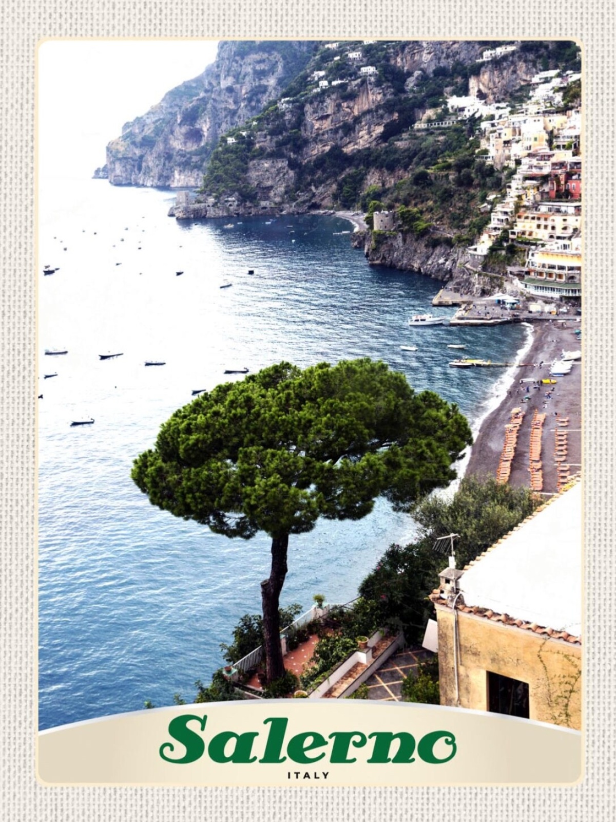 Schild Salerno Italy Italien Strand Meer Baum 12x18 20x30 30x40 Blech/Holz