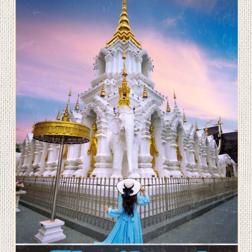 Schild Thailand Wat Khua Khrae Tempel Chiang Rai 12x18 20x30 30x40 Blech/Holz