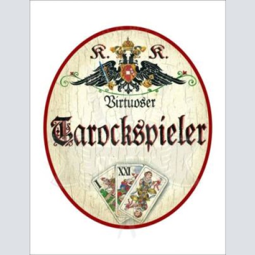 Kuk nostalgie holzschild "virtuoser tarockspieler" spielkarten