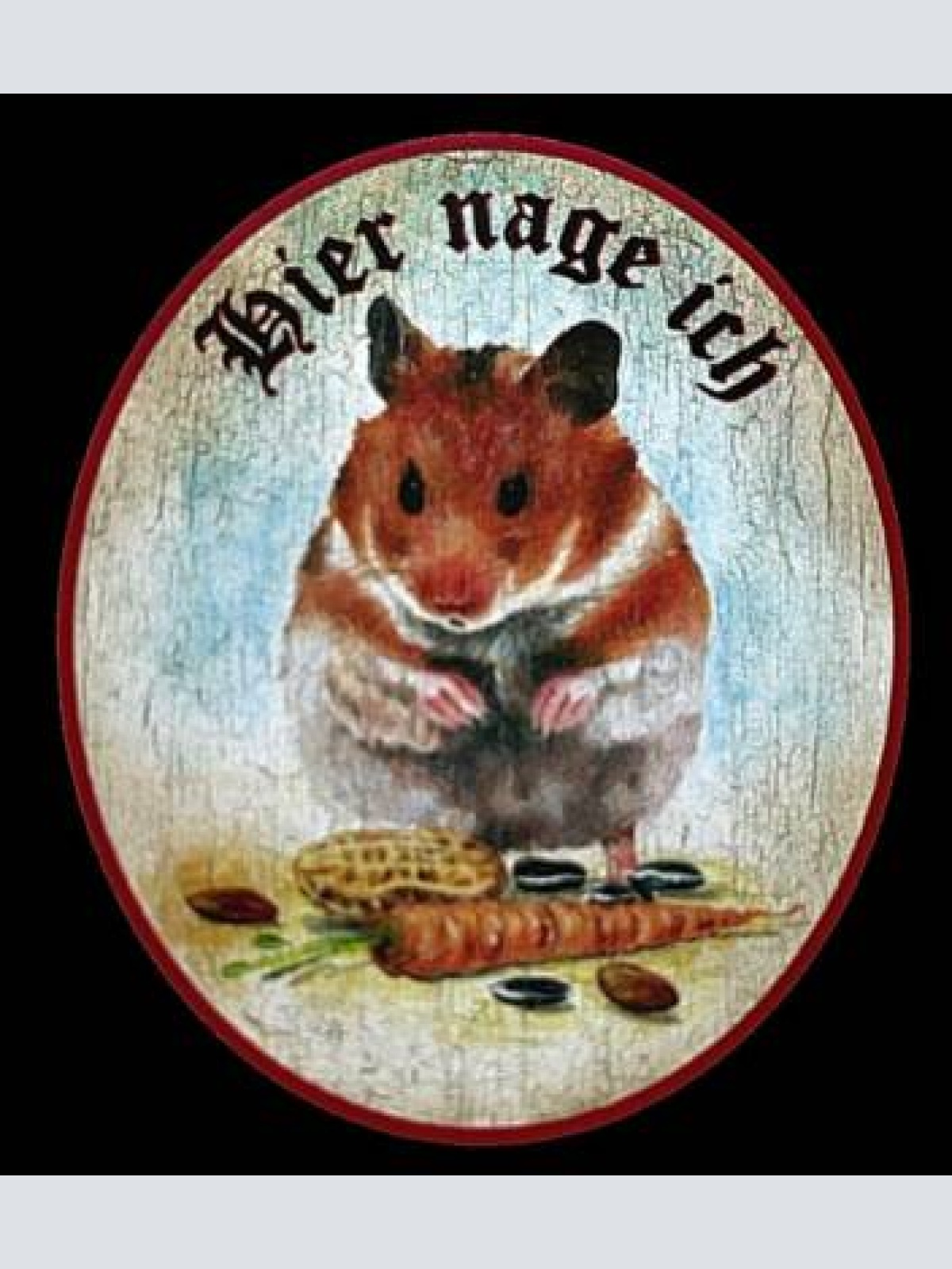 Kuk nostalgie holzschild "hier nage ich" hamster karotte erdnuss futter