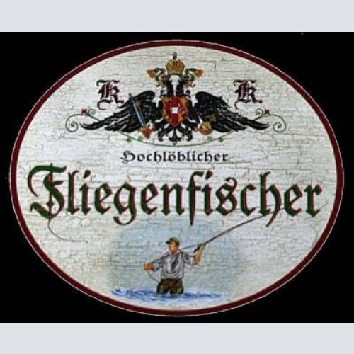 Kuk nostalgie holzschild "hochlöblicher fliegenfischer" angler fisch meer see