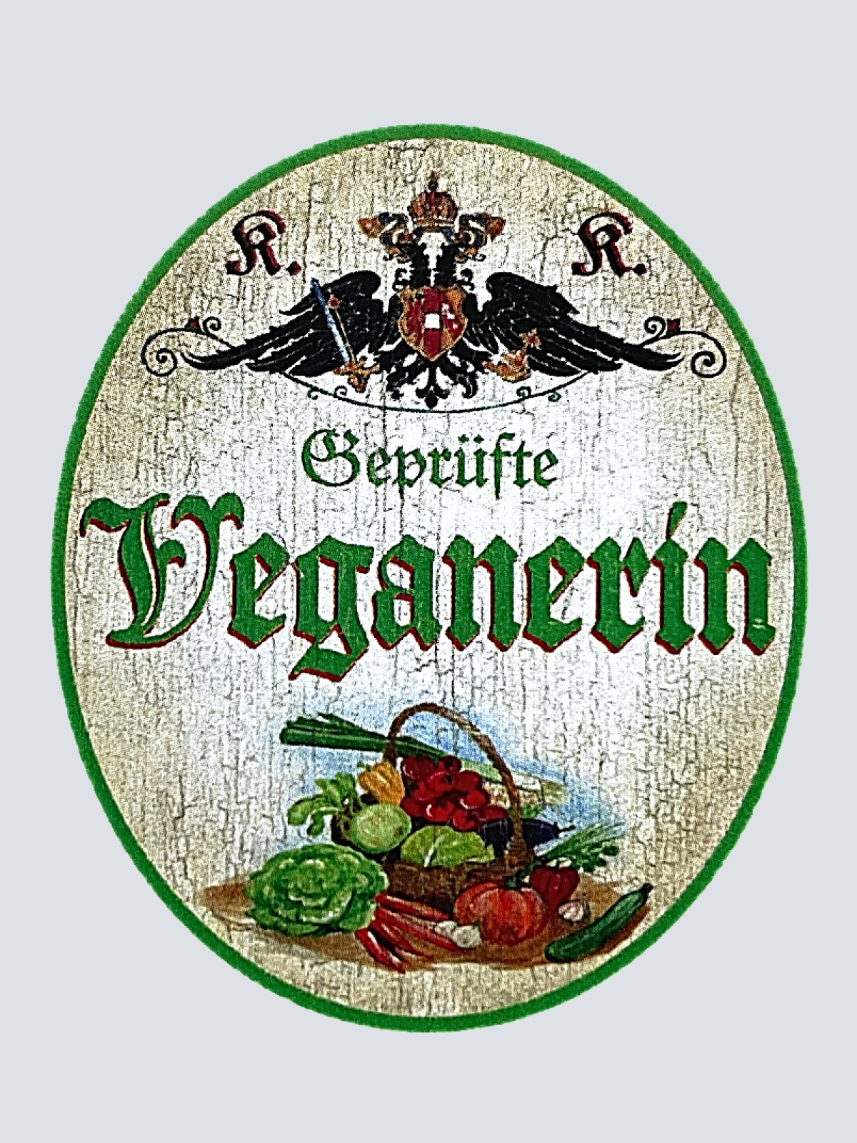 KuK Nostalgie Holzschild "Geprüfte Veganerin" Salat Gemüse