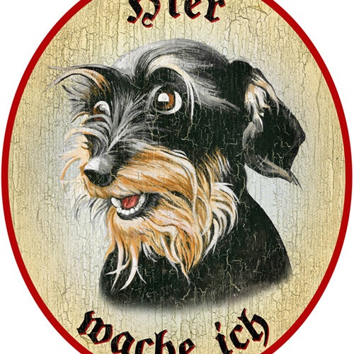 KuK Nostalgie Holzschild "Hier wache ich" Rauhaardackel Hund