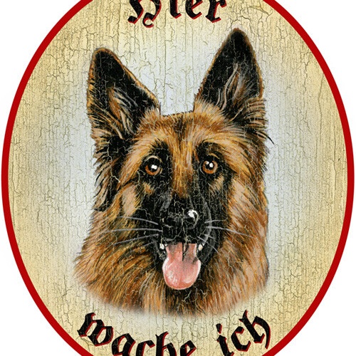 KuK Nostalgie Holzschild "Hier wache ich" Deutscher Schäferhund