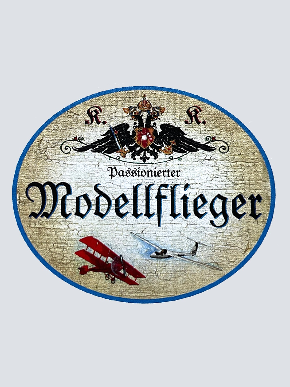 KuK Nostalgie Holzschild "Passionierter Modellflieger" Flugzeug Doppeldecker