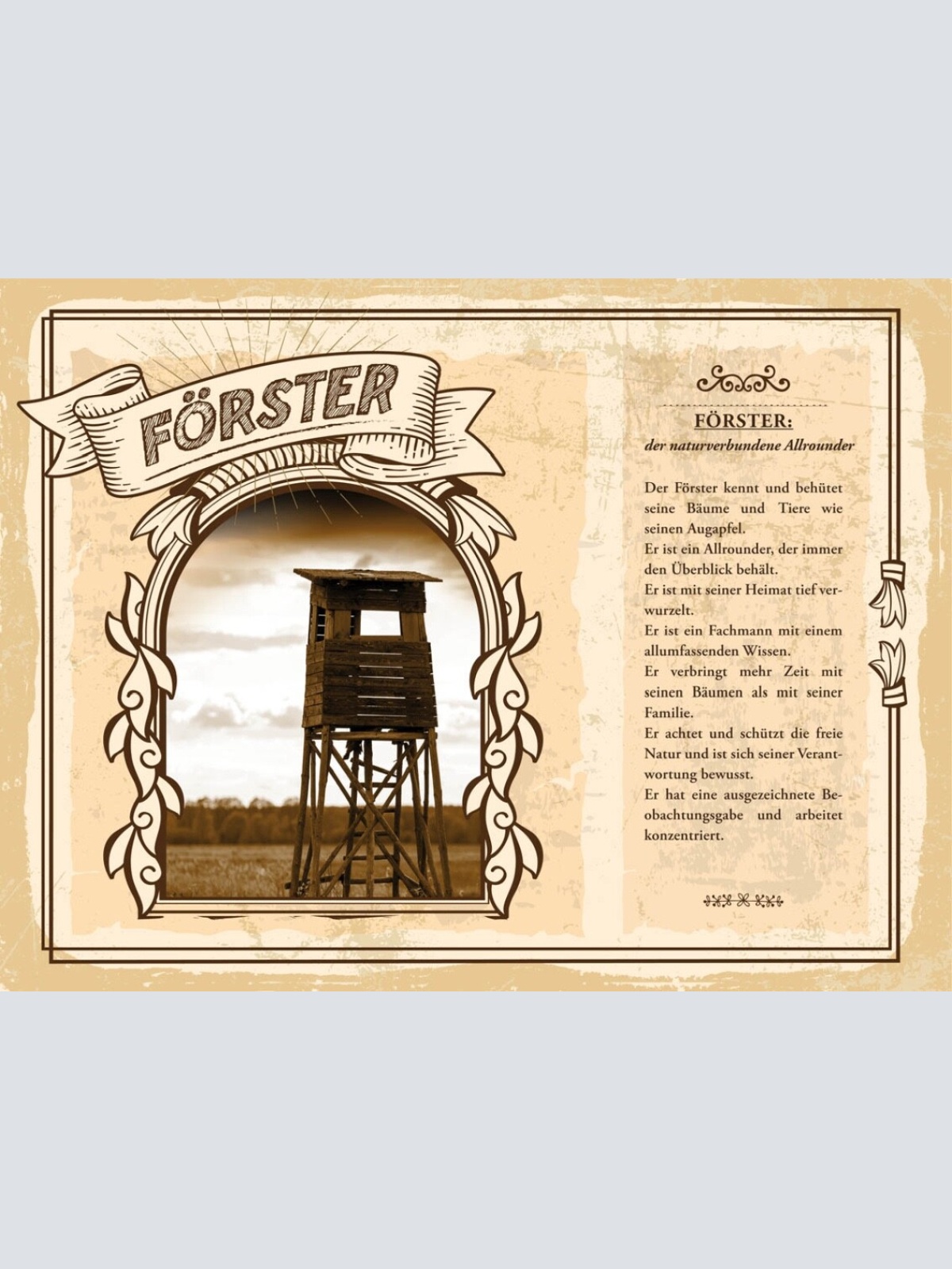 Schild Förster Beruf Jäger Wald Tiere Natur Baum 12x18 20x30 30x40 Blech/Holz